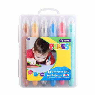 Crayones Gel Metálico Pekes 3 En 1 6 Colores Torre